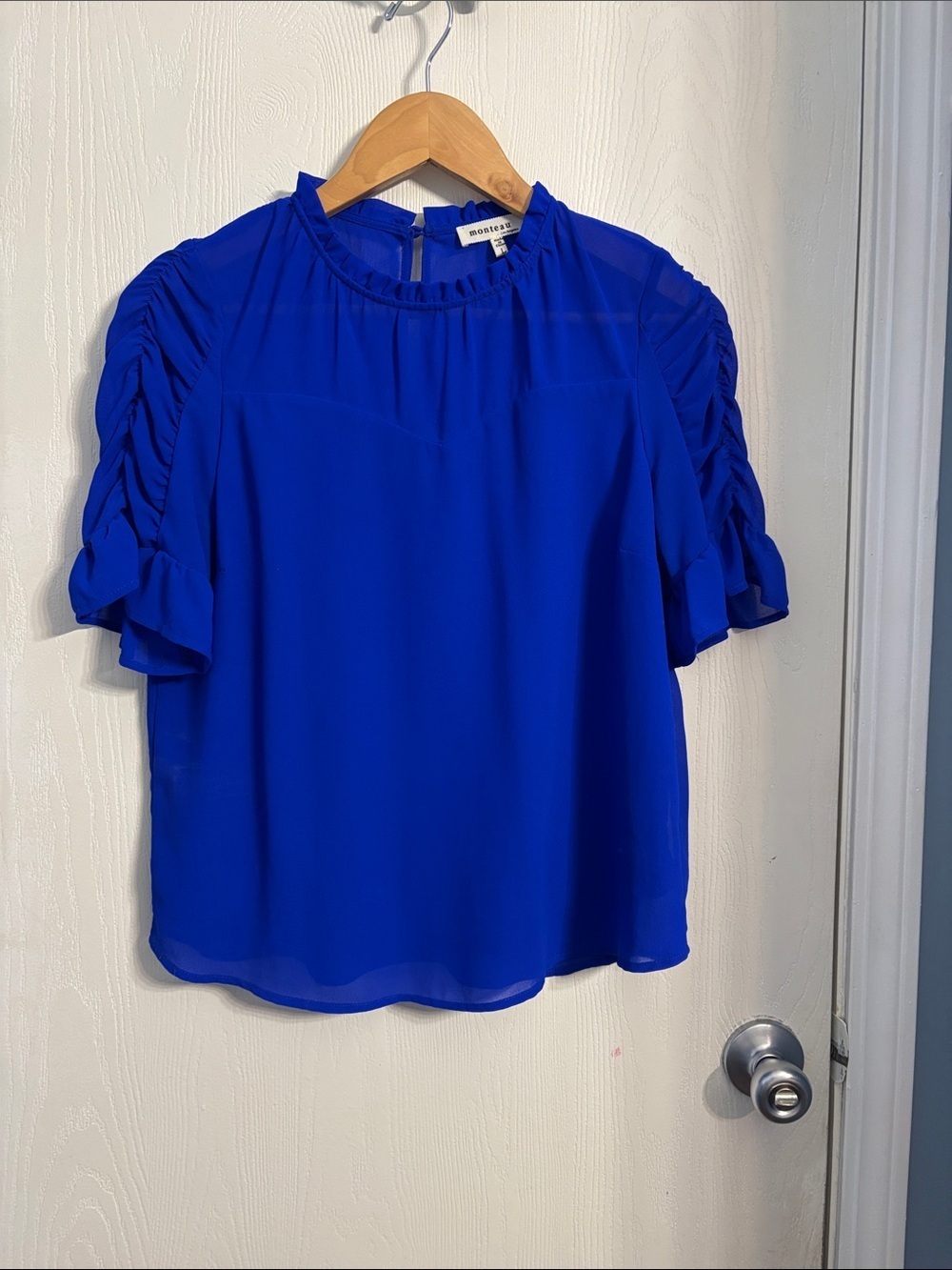 Monteau Royal Blue Ruffle Sleeve Blouse